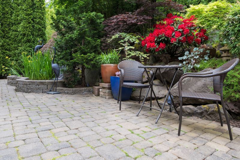 Natural stone pavers in a garden setting